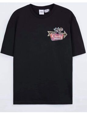 Zara - The Simpsons “Krusty Burger” Men’s Black Graphic Crew Neck T-Shirt